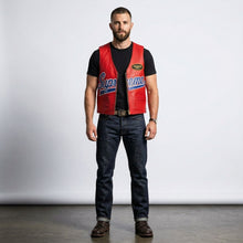 Load image into Gallery viewer, Red Spider Web Leather Vest – Bold Streetwear Biker Style
