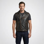 Vintage Cowhide Leather Motorcycle Vest for Men – Classic Biker Style