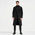 Men’s Black Suede Double-Breasted Trench Coat – Classic Long Overcoat