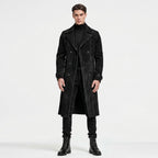 Men’s Black Suede Double-Breasted Trench Coat – Classic Long Overcoat