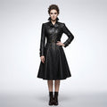 Women’s Black Gothic Victorian Leather Trench Coat – Elegant Long Statement Coat