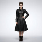 Women’s Black Gothic Victorian Leather Trench Coat – Elegant Long Statement Coat