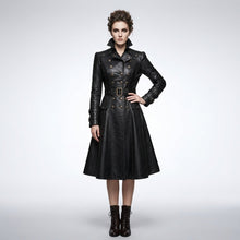 Load image into Gallery viewer, Women’s Black Gothic Victorian Leather Trench Coat – Elegant Long Statement Coat
