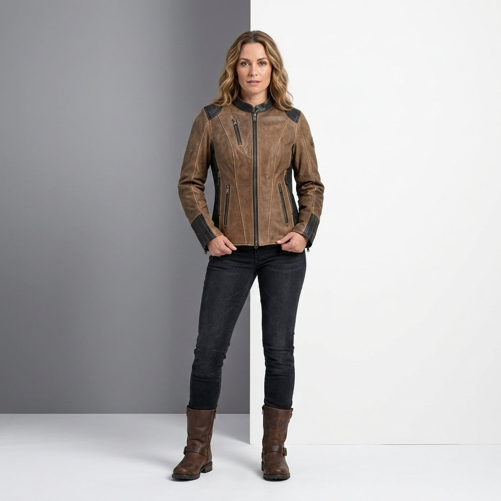 Women’s Gallun Triple Vent Leather Motorcycle Jacket – Harley Style Ride Fit