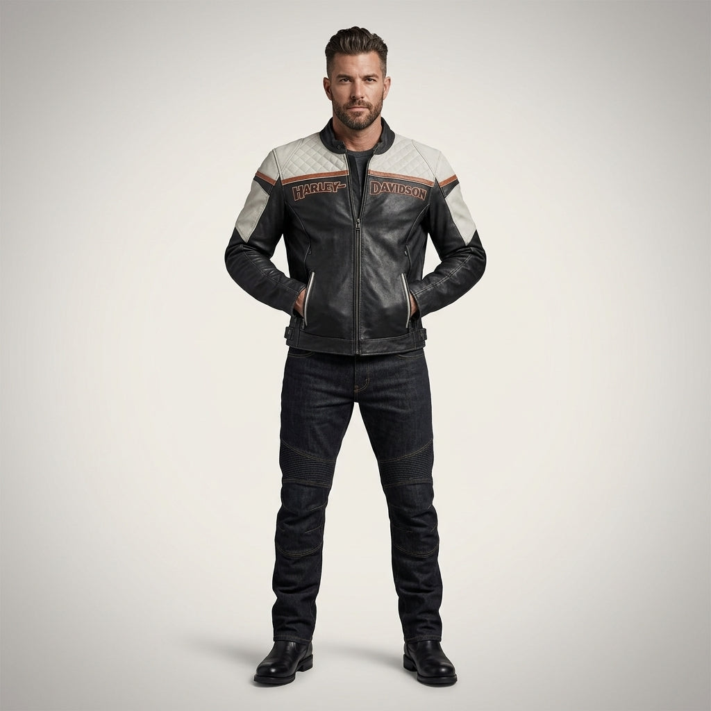 Klassische Herren-Leder-Bikerjacke – Harley Style Rider Edition