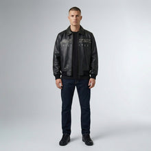 Load image into Gallery viewer, Men’s Street Collaboration Leather Bomber Jacket – Avirex Trap Style Edition
