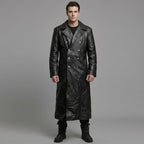 Men’s German Officer Style Black Leather Trench Coat – Military Inspired Long Coat