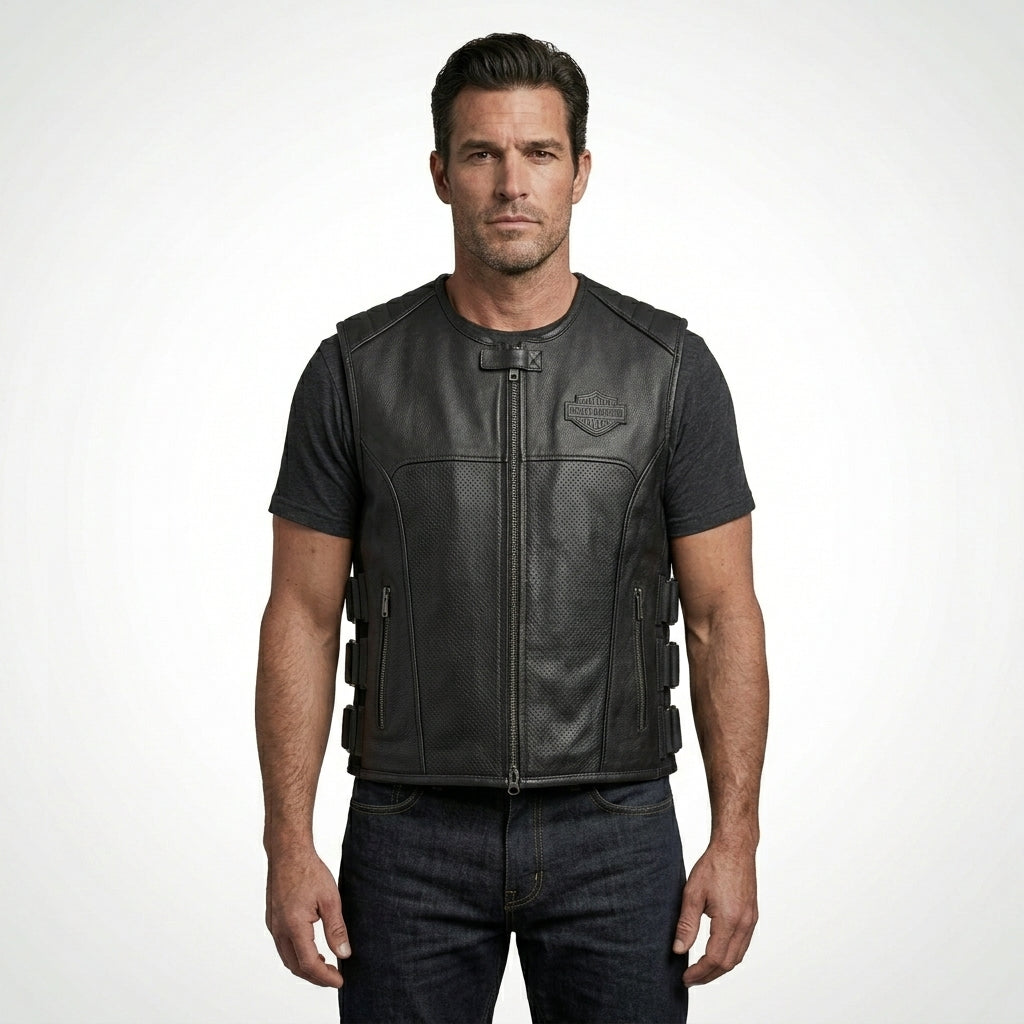 TXR Shooter Men’s Leather Motorcycle Vest – Classic Biker Edition