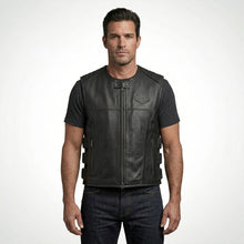 Load image into Gallery viewer, TXR Shooter Men’s Leather Motorcycle Vest – Classic Biker Edition
