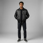 Men’s Embroidered Black Leather Jacket – Pelle Style Street Edition