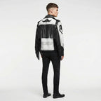 Men’s Black & White Studded Cowboy Leather Jacket – Western Biker Coat