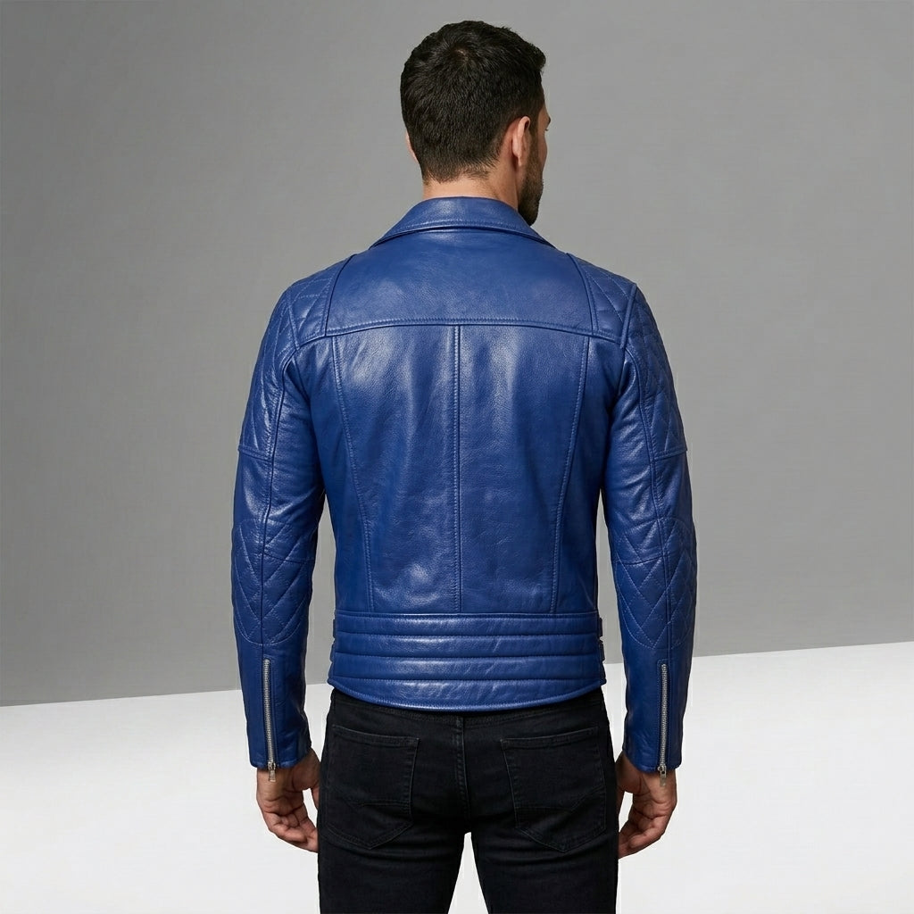 Cafe Racer Leather Jacket - Buy Royal Blue Motorcycle Jacket