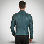 Men’s Distressed Cafe Racer Leather Jacket – Vintage Biker Motorcycle Jacket