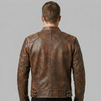 Men’s Brown Distressed Cafe Racer Leather Jacket – Vintage Biker Coat
