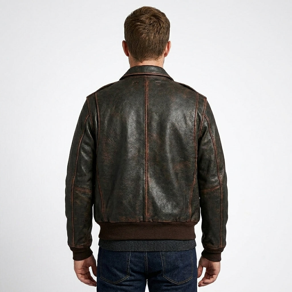 Men’s Brown A2 Aviator Military Pilot Leather Bomber Jacket – Vintage Flight Coat