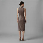 Buy Women's Brown Sleeveless Leather Dress