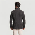 Dark charcoal or graphite-colored suede field jacket