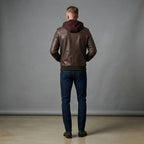 Men's Brown Leather Hooded Jacket