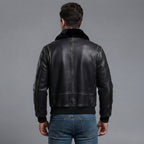 Men's Black Leather Military Jacket