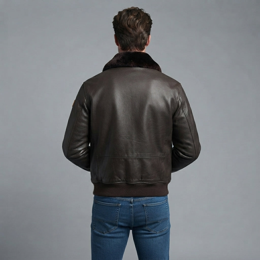 Men's Brown Leather Military Jacket