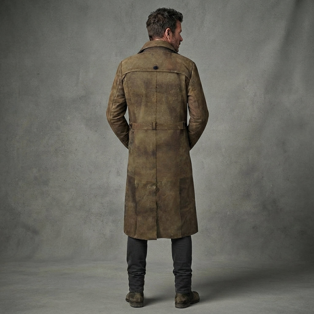 Men's Army Brown Leather Duster Coats