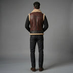 Men's Brown Shearling Leather Vest - Leather Outlet