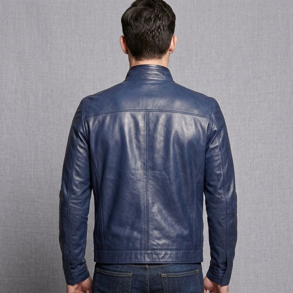 Buy Men's Navy Blue Stylish Leather Jacket