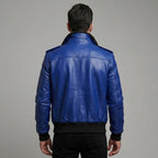 Men's Aviator Blue Leather Bomber Jacket