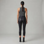 Women's Black  Leather Capri