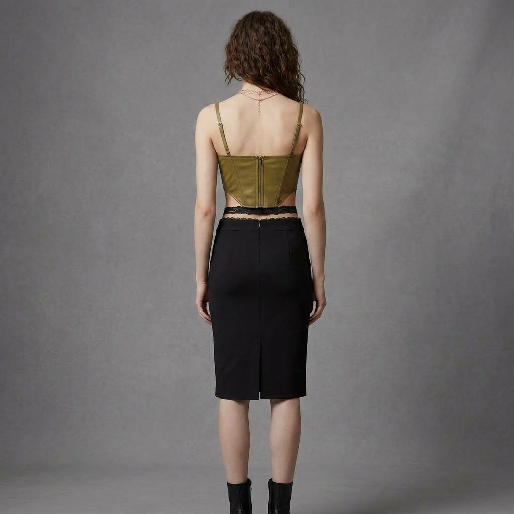 Women's Olive Leather Corset