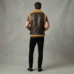 Men's Tan Beige Shearling Leather Vest - Leather Outlet