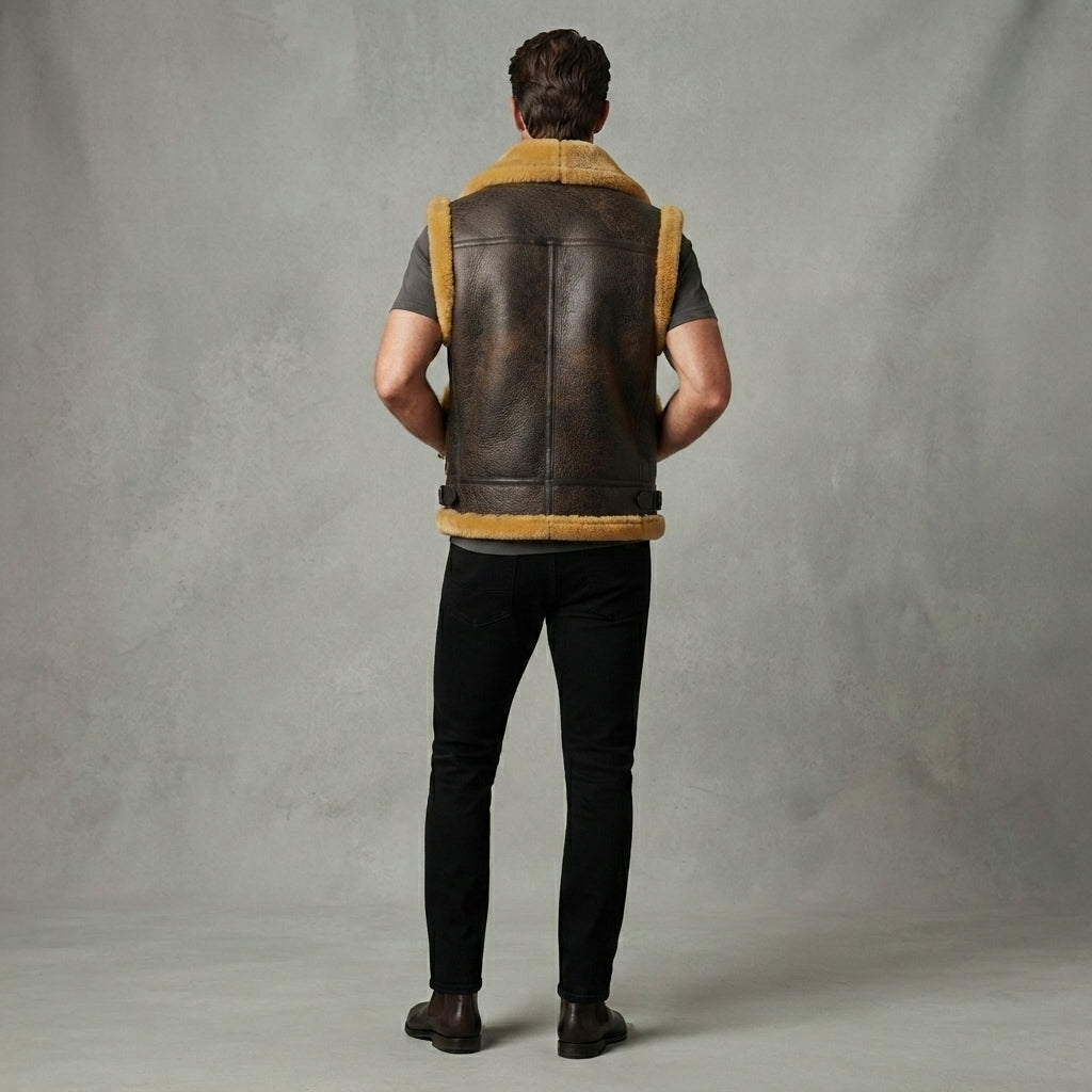 Men's Tan Beige Shearling Leather Vest - Leather Outlet