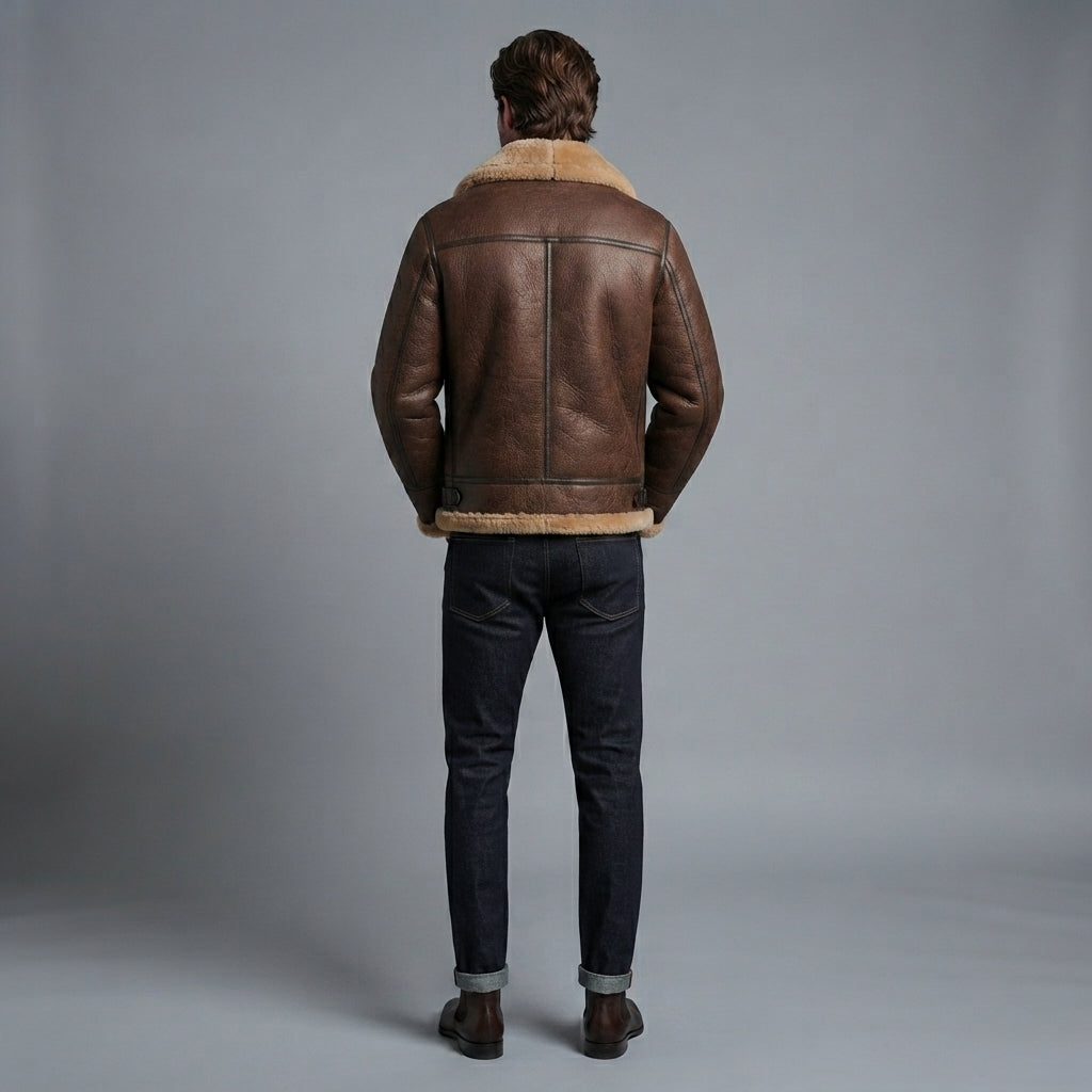 Men's Brown Leather  Jacket with fur
