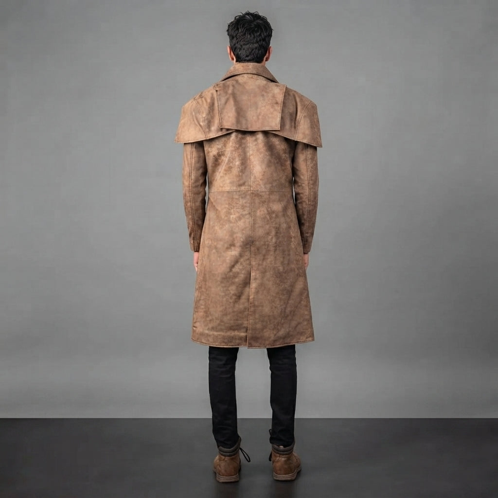 Men Brown Leather Duster Coat