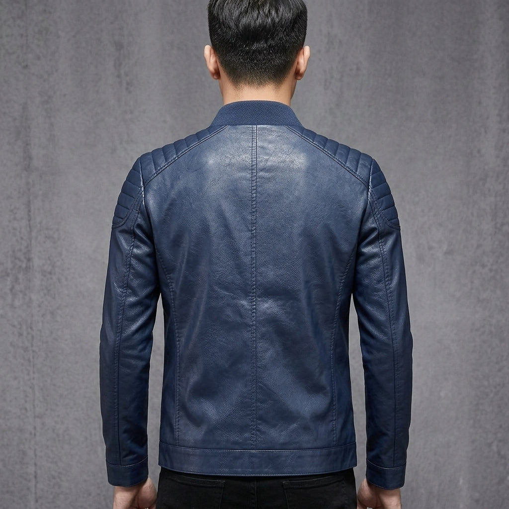 Men's Standing Collar Leather Jacket