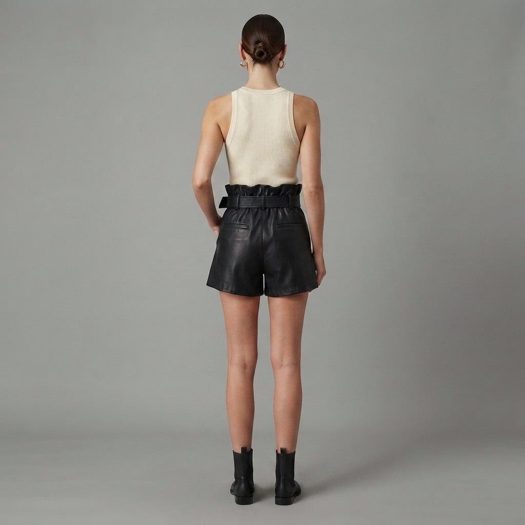 Women's  Faux Black Leather Shorts