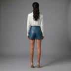 Women's  Faux Blue Leather Shorts