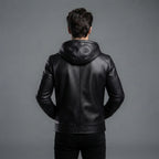 Men's Hooded Black Leather Jacket