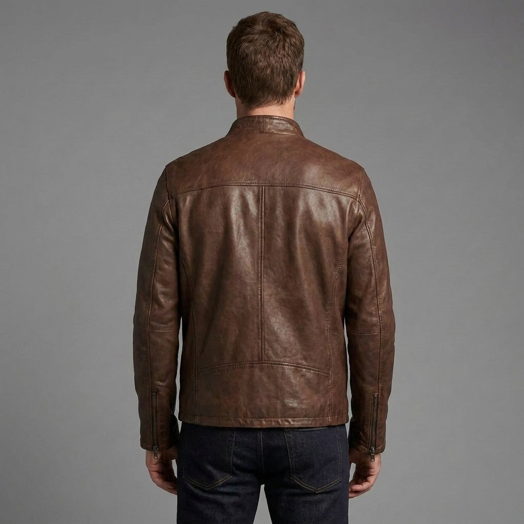 Men's Faux Leather Slim-Fit Biker Jacket