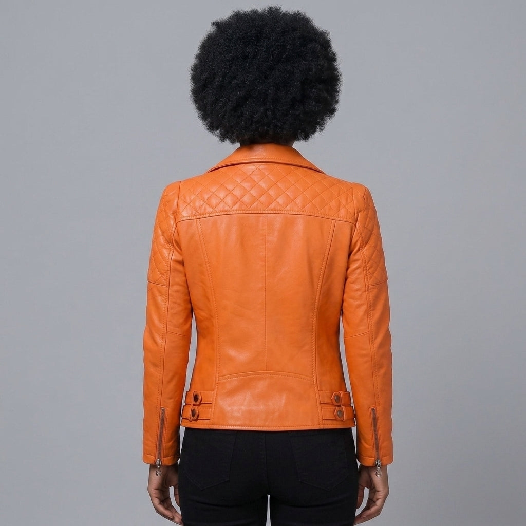 Buy Women's Orange Leather Motorcycle Jacket