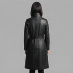 Women's  Faux Black Leather Trench Coat