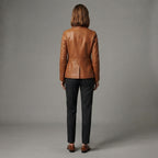 Women's Tan Brown  Leather Blazer