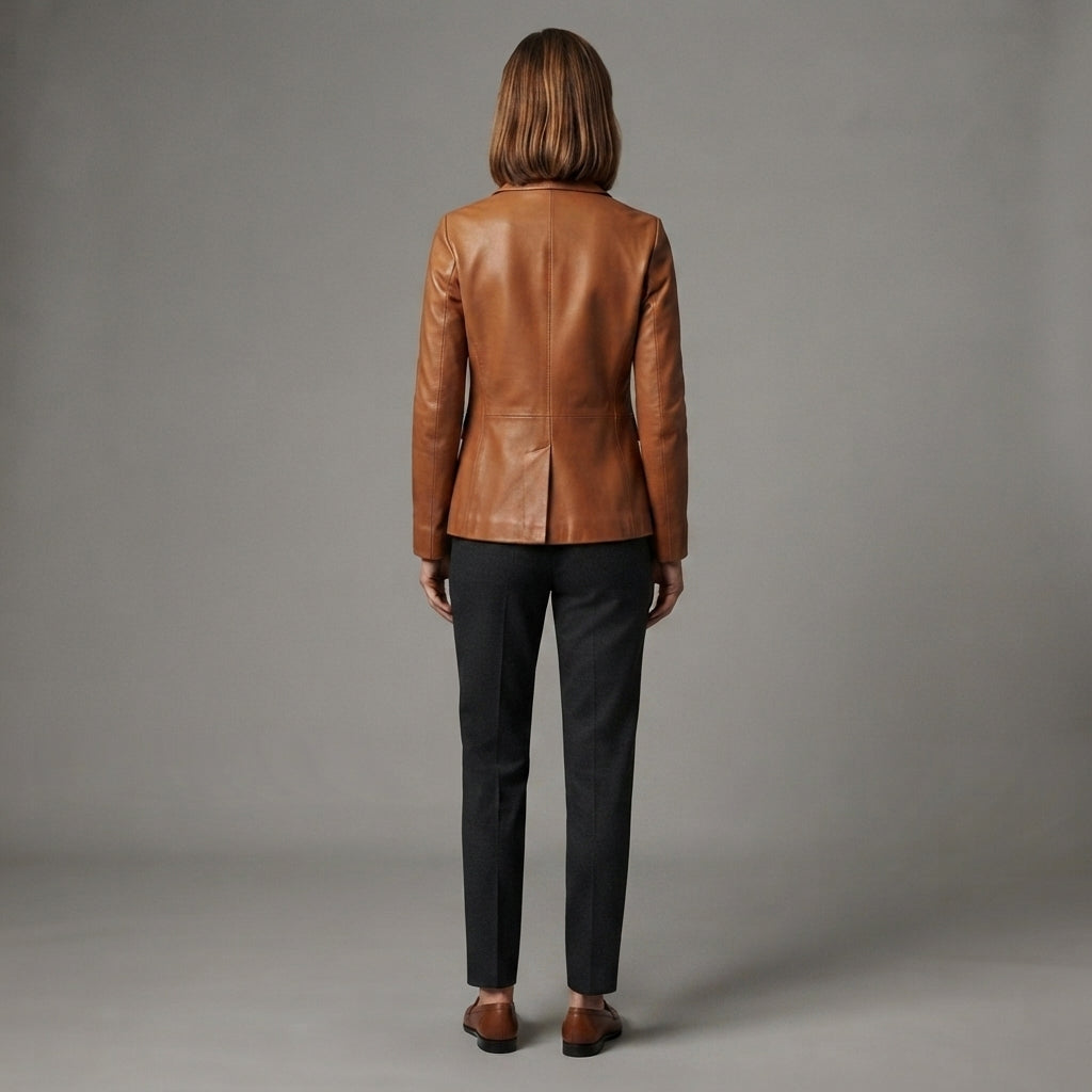Women's Tan Brown  Leather Blazer