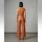 Women's Orange  Leather Jumpsuit
