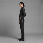 Women's Pure  Black Leather Jumpsuit