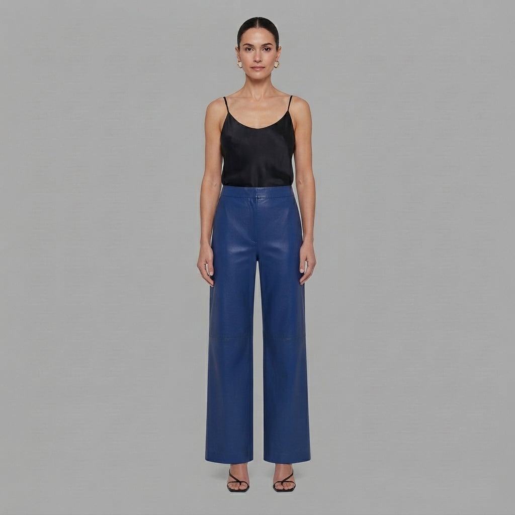 Women's Blue Leather Pant