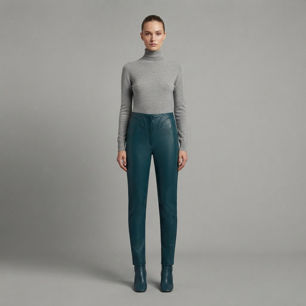 Women's Green Leather Pant