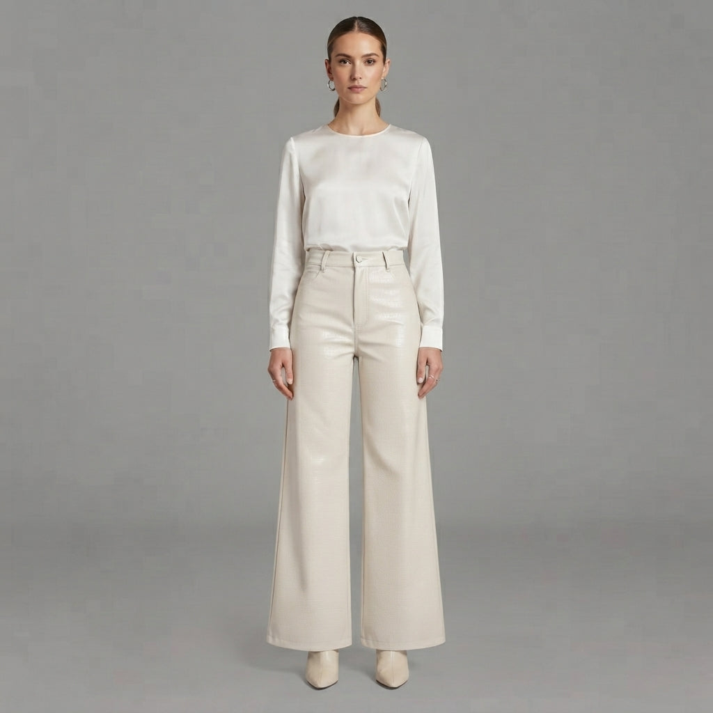 Women's White Leather Pant