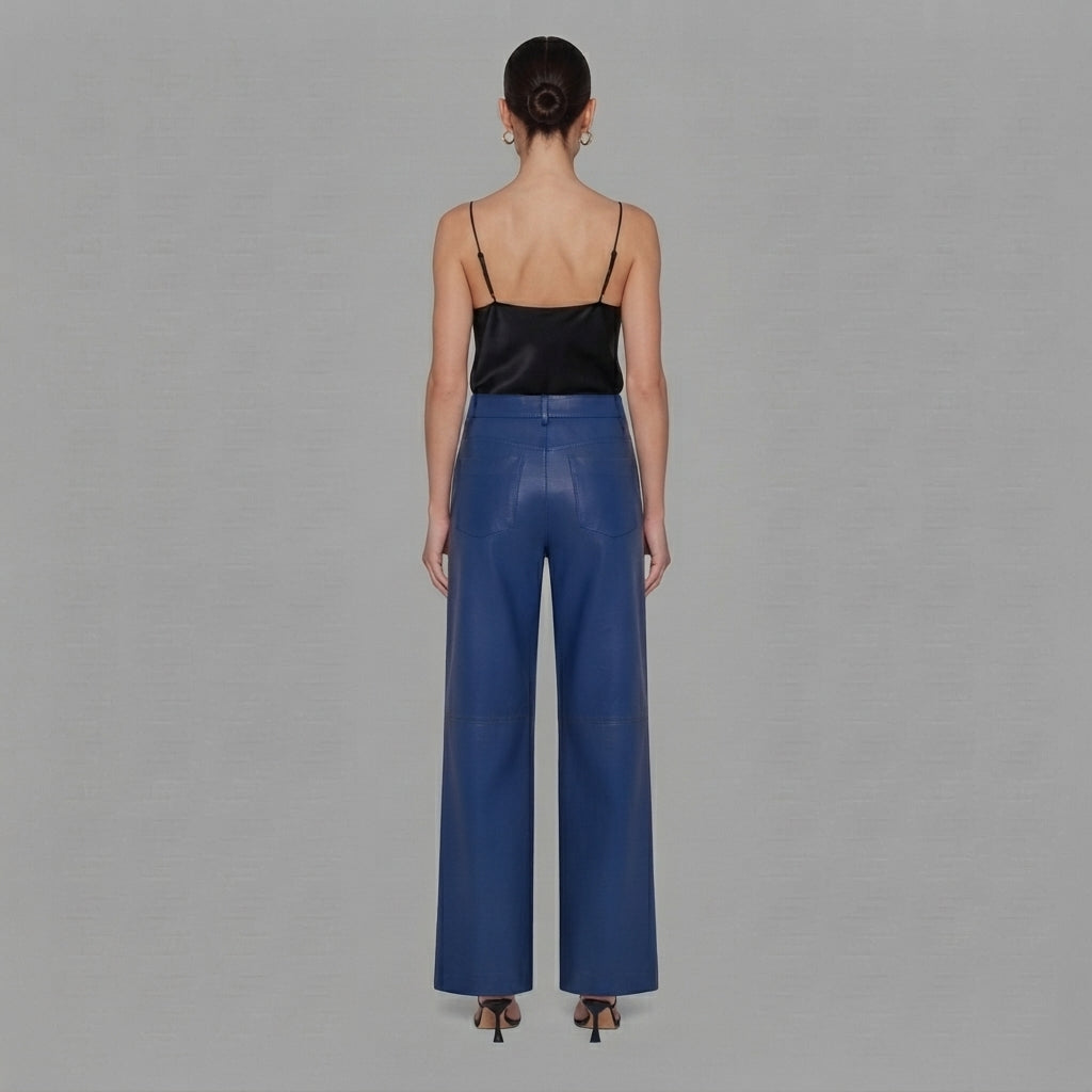 Women's Blue Leather Pant