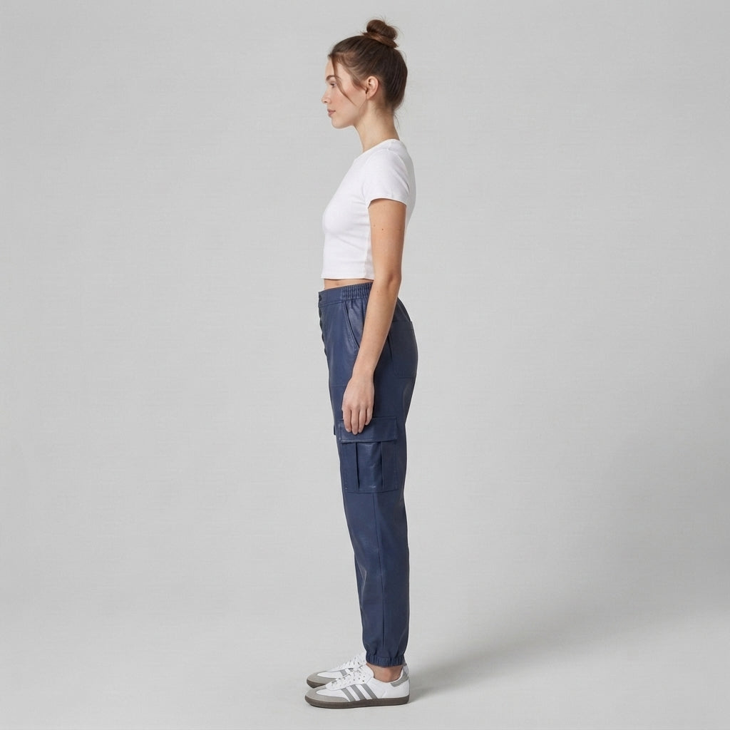 Women's Blue Leather Pant